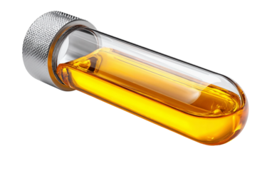 Transparent glass test tube with liquid inside designed for laboratory, science, and professional visual projects isolated on transparent background PNG