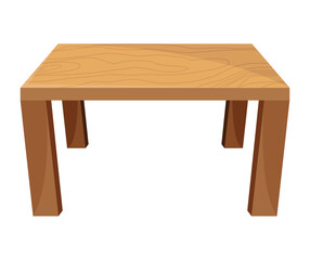 Table furniture of wood, interior wooden desk. Empty wooden table isolated illustration on white background. Vector illustration of platform or stand