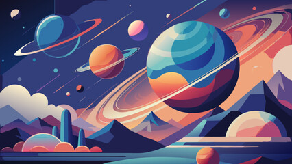 Minimal Geometric Planet Vector Poster Collection