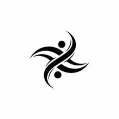 Obraz premium Abstract black and white intertwined flowing lines with two dots.