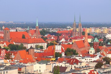 Fototapeta premium Wroclaw city aerial view in Poland. Cityscape of Wroclaw Old Town.