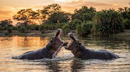 Fighting Hippos Lagoon Africa, Powerful Wildlife Battle

