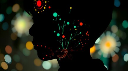 silhouette of a child against the background of artificial intelligence, artificial intelligence, abstract christmas tree