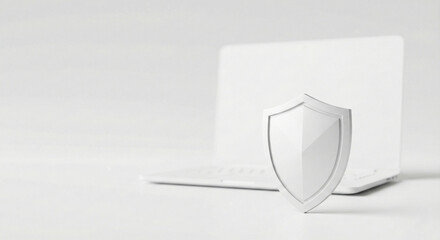 Modern laptop with shield symbol for cybersecurity protection