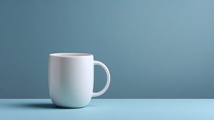 Minimalist White Coffee Mug on Soft Blue Background for Modern Lifestyle, Home Decor, and Relaxation Themes in Stock Photography Collection