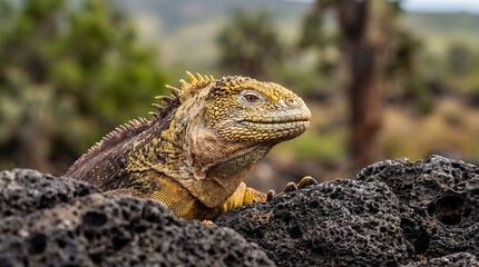 Galapagos Land Iguana Macro Portrait, Reptile Detail
