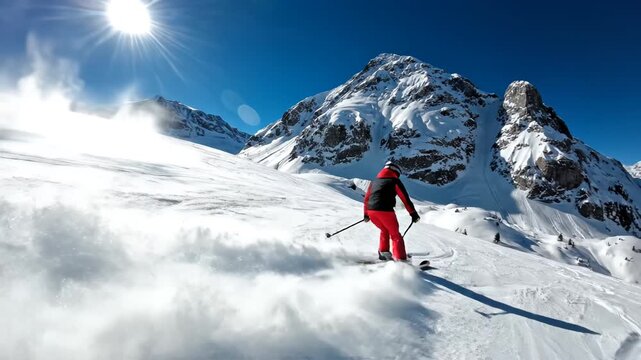 Skier on snowy mountain slope