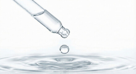 Clear liquid droplet falling from pipette into water