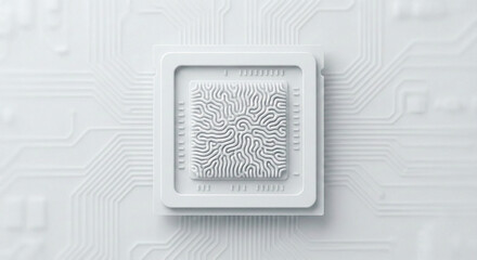 Close-up of microchip on circuit board with intricate design