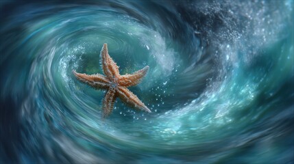 Starfish spinning in watery swirl dreamy and dynamic for fantasy concepts