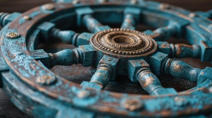 Washed-out blue ship wheel cheerful yet calm for nautical home d&Atilde;&copy;cor e-commerce