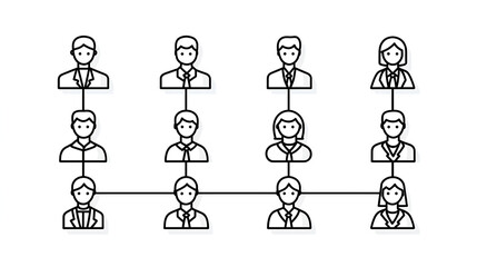 Organization management web icon set in line style human resource teamwork hierarchy leadership editable stroke stock vector