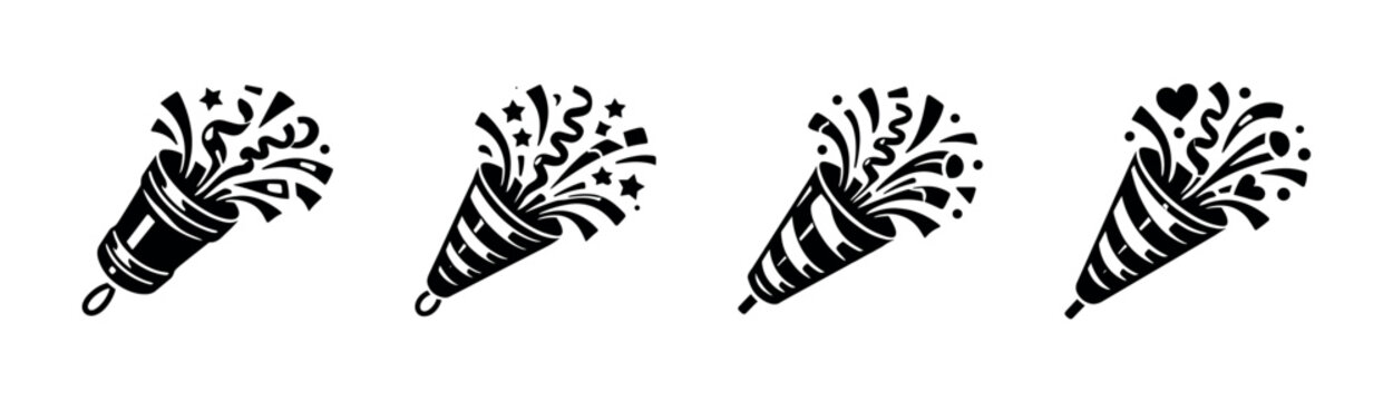 Celebration icons set: vector party popper symbols for festive designs