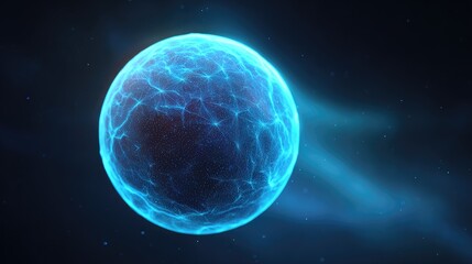Glowing Blue Sphere with Electric Energy and Cosmic Vibes Against Dark Background for Science and Technology Themes