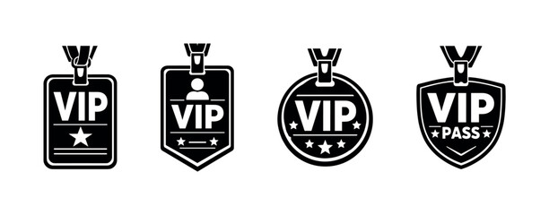Vip badges vector icons set: pass, vip tag, membership symbol, exclusive access