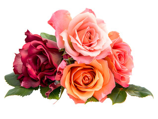 Bouquet of colorful roses in shades of pink orange and red