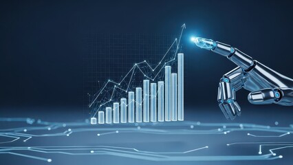 Robot is pointing at a graph with a blue line