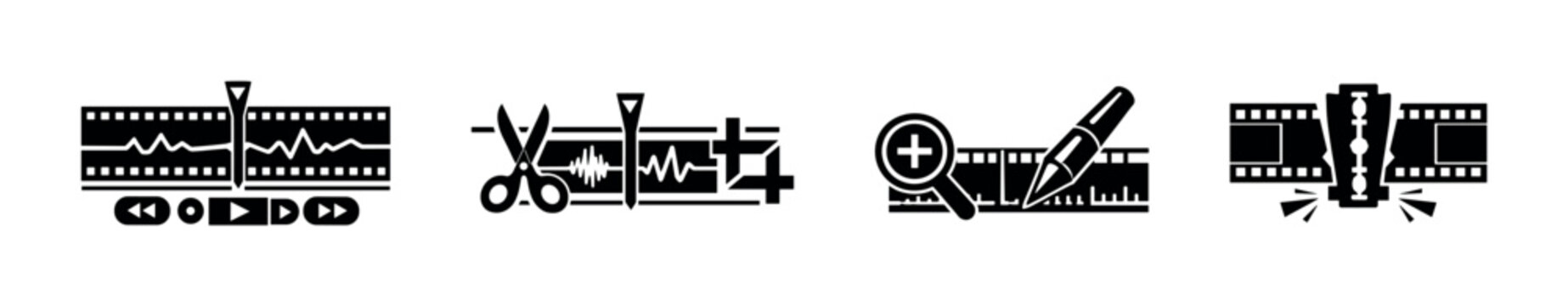 Multimedia editing tools vector icons set for creative design projects