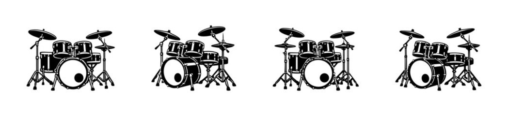 Naklejka premium Drum set vector icons set. black and white percussion collection. music symbols