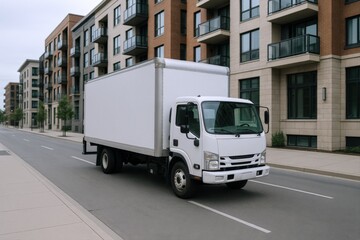 Delivery Truck on Urban Street: Commercial Vehicle for Transport, Logistics, and Freight Services