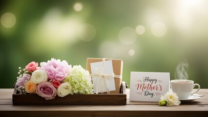 Happy mother's day flowers card and coffee gift ideas