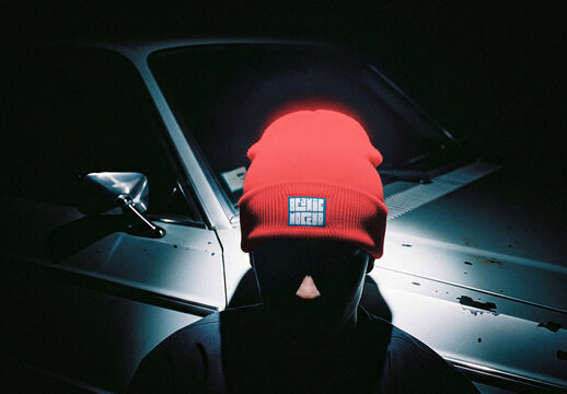 Red Folded Beanie Mockup