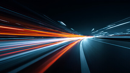 Racing cars dynamic flash effects city road with long exposure night light rays striped lines on a blue light background light arc in blue colors