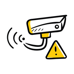 CCTV camera with alert warning signal vector illustration, flat design security icon