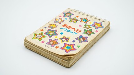 昭和レトロなリングノートと星柄や可愛い顔のポップなイラスト generative ai