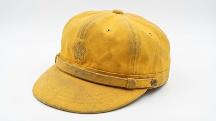 昭和レトロな黄色い通学帽と校章の刺繍が入った懐かしい帽子 generative ai