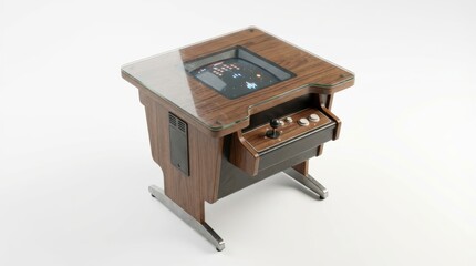 昭和レトロなテーブル型ゲーム機と木目調のデザインが懐かしい喫茶店の風景 generative ai