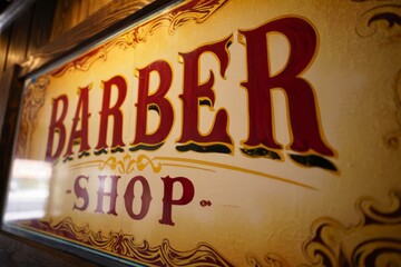 Vintage barbershop poster with BARBER SHOP text on wooden wall.