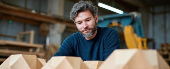 carpenter putting together timber furnishings in a cozy shop space