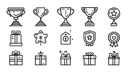 Reward web icon set in line style gift trophy recognition reward program medal bonus editable stroke stock vector