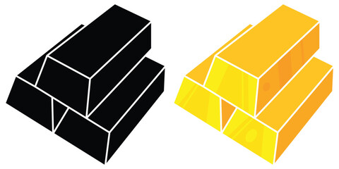 Two Gold and Black Bars Stacked on Top of Each Other in Different Colors and Sizes &ndash; 3D Isometric Puzzle Vector Illustration