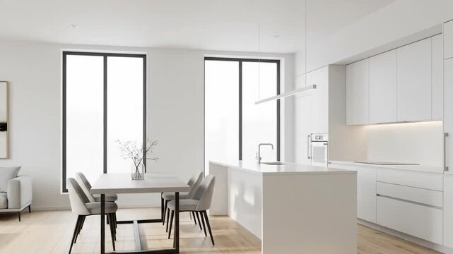 Clean 3D Render of Minimalist Modern Apartment Interior 