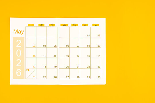 Agenda or planner book for May 2026 calendar with blank space for your text.