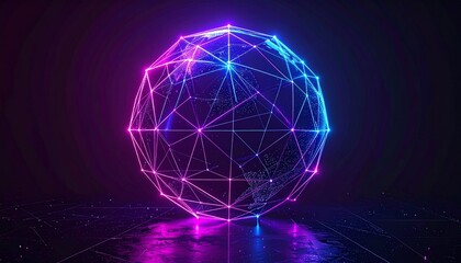 Abstract digital sphere with illuminated network structure against a dark background