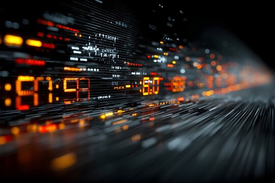 Latency concept showing precise digital clock and smooth data flow under dark studio light. - Powered by Adobe