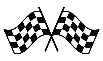 Waving checkered racing flags crossed, dynamic motorsport finish line symbol for race competitions, speed themed posters and event branding © Hasheb Anzar