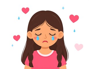 Sad Girl with Tears and Hearts - Emotional Expression.