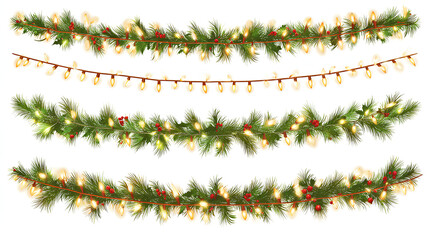 Set of Christmas glowing garland lights, stock illustration on a white background