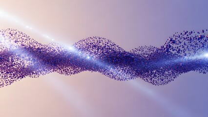 Abstract wave of shimmering particles with bright light streaks across a gradient background.