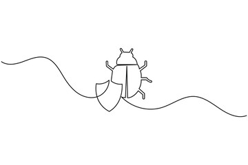 Obraz premium Minimalist bug shield line art for cybersecurity and software protection