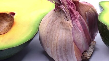 Natural avocado and garlic - guacamole sauce ingredients highlighting wholesome nutrition and wellness