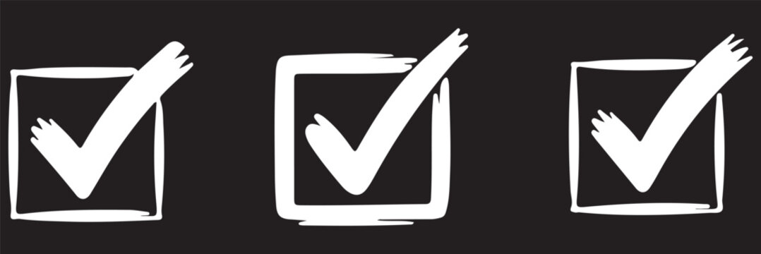 Check tick mark icon set, hand drawn doodle red cross box x check mark green checkbox v