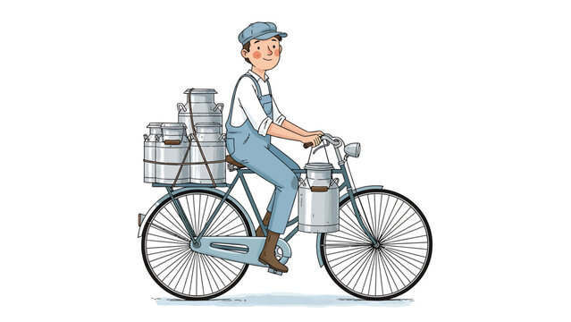 Vintage milkman delivering fresh milk on bicycle