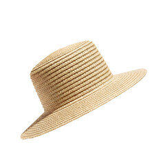 Stylish Beige Straw Sun Hat for Summer Vacation Isolated on White