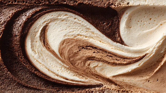 Swirled Chocolate and Vanilla Delight: A delectable swirl of rich chocolate and creamy vanilla ice cream, creating a tempting display of texture and flavor, a symphony of taste.