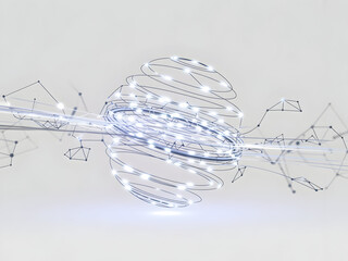 Glowing Sphere Network Data Stream with Light Streaks and Geometric Connections, Digital Futuristic Concept